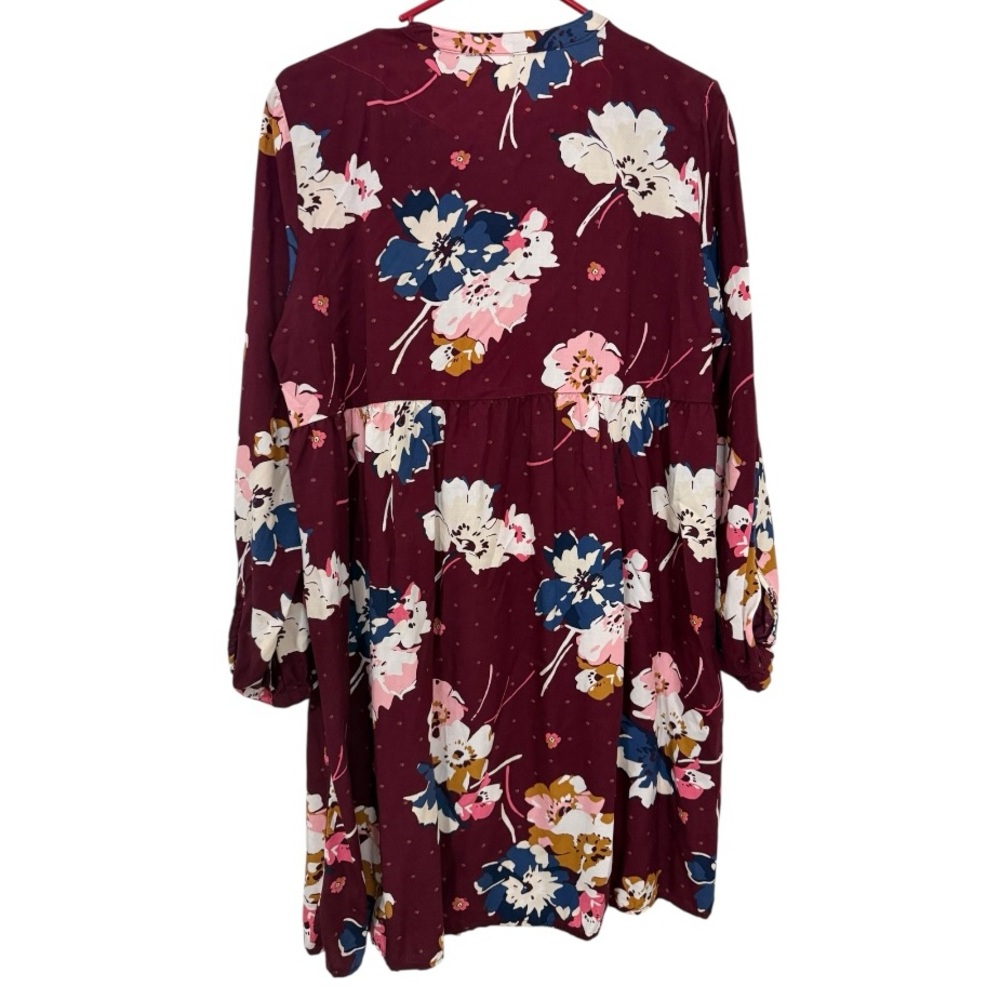 Old Navy Floral Boho Dress Large Burgundy Lace Up Long Sleeve Peasant Mini Dress - Picture 5 of 7